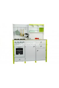 Bucatarie din lemn cu cuptor si accesorii, alb cu verde