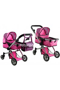Carucior Alice pentru papusi, 2 in 1, roz
