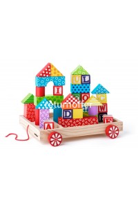Carucior cu cuburi Woodyland de constructii din lemn